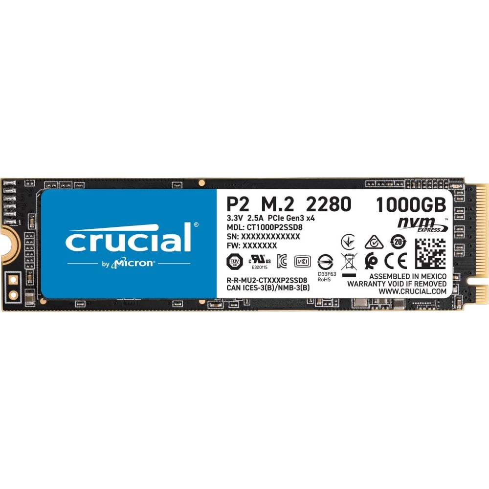 Crucial P2 1TB 3D NAND NVMe PCIe M.2 SSD Up to 2400MB/s - CT2000P2SSD8