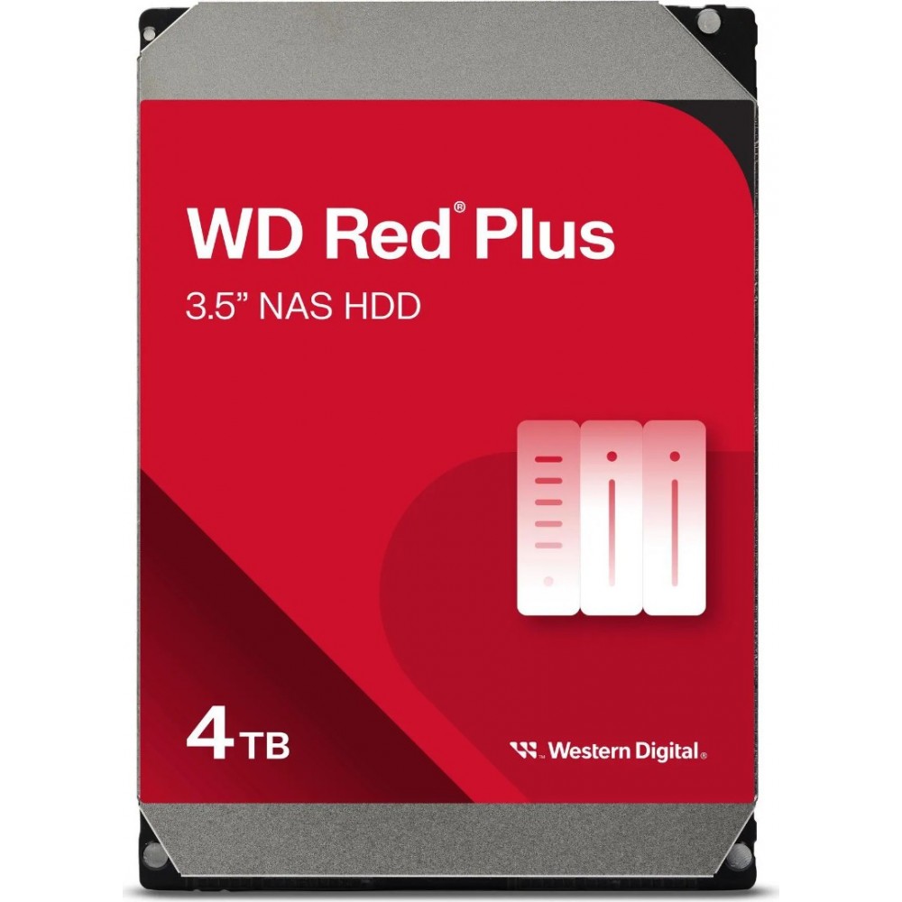 Western Digital WD Red Plus 4TB 3.5 SATA 6Gb/s NAS Hard Drive, 5400 RPM, 256MB Cache, CMR Technology, RAID-Optimized for Up to 8-Bay NAS, 180TB/Year Workload, 1 Million Hours MTBF, RoHS Compliant
