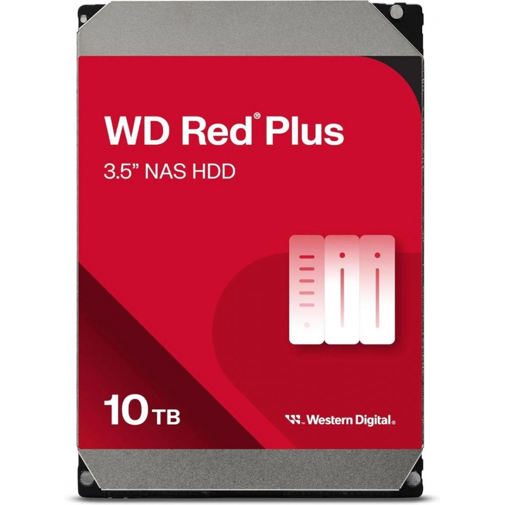 Western Digital WD Red Plus 10TB 3.5 SATA 6Gb/s NAS Hard Drive, 7200 RPM, 256MB Cache, Conventional Magnetic Recording (CMR), NASware Firmware, RAID-Optimized for Up to 8-Bay NAS, 180TB/Year Workload, 1 Million Hours MTBF, RoHS Compliant
