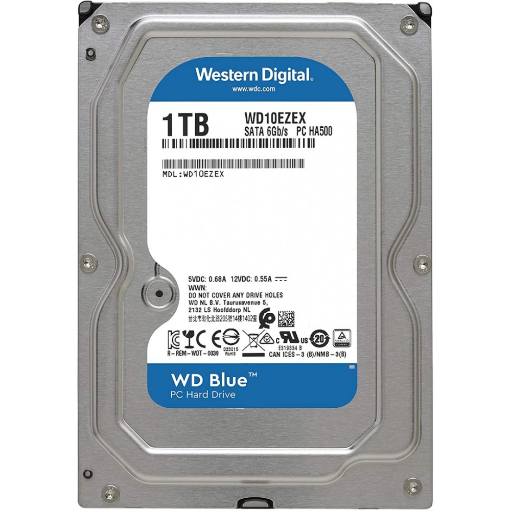 Western Digital WD Blue WD10EZEX-00BBHA0 1TB 3.5 SATA III HDD — 7200 RPM, 64MB Cache, Up to 600 MB/s Transfer Rate, 8-12 ms Seek Time, 26.1mm Height, Reliable Desktop Storage for Gaming, Data Archiving, DVR, Windows Compatible